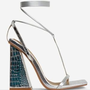 Silver tie up sandals